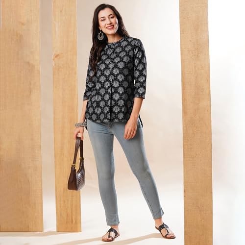 Image of Globus Women Solid Shirt Collar Lace Inserts Kaftan Tunic