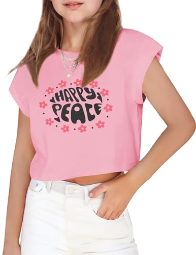 Image of Arshiner Girls Shirt Crop Tops Short Sleeve Summer Drop Shoulder Batwing Sleeve Crewneck Loose T Shirt Tee