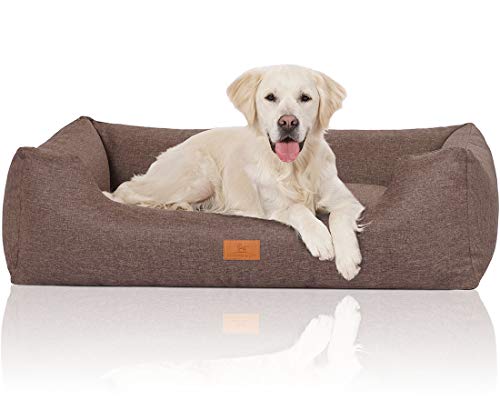 Knuffelwuff Hundebett Lotte aus Velours mit feinem Handwebcharakter XXL 120 x 85cm Graubraun - abnehmbarer Bezug - waschbar - für große, mittelgroße und kleine Hunde