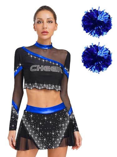 Costume de pompom pour femmes haut court avec jupe et accessoires de danse