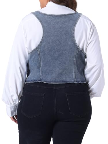 Agnes Orinda Plus Size Denim Vest Top for Women Button Down Waistcoat Casual Sleeveless Jean Jacket Vests4