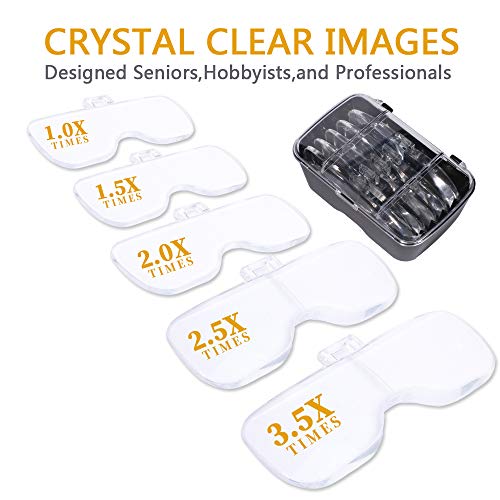 Hands Free Headband Magnifying Glass, Usb Charging Head Magnifier With Led Light Jewelry Craft Watch Hobby 5 Lenses 1.0X 1.5X 2.0X 2.5X 3.5X (Upgraded Version) #TOP3