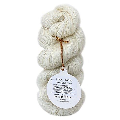 Lotus Yarns New Sock Yarn Extrafine Merino Wool Nylon Natural White for Hand-dye Knitting (5)