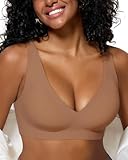 As Fairy Nahtloser BH mit tiefem V für Damen, ohne Bügel, kabellos, Push-Up-Bralette, bequem, stützend, volle Abdeckung, Dunkles Khaki, 90A