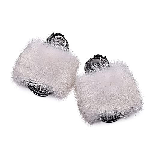 Girls Faux Fur Slides Colorful Toddler Slippers Furry Sandals Shoes with Elastic Back Strap2