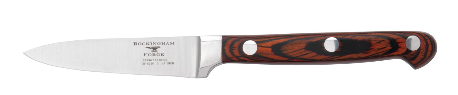 Rockingham Forge Essentials 8000 Series 3.5” Paring Knife with Classic Riveted Pakkawood Handles and Full Tang Construction, Stainless Steel Blades