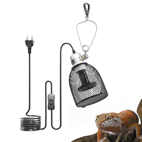 BrightArk Lámpara de calor para reptiles con cesta protectora, pantalla de reptiles, portalámparas E27 con 1 lámpara de calefacción de cerámica de 100 W, máx. 160 W, para tortuga, lagarto, serpiente