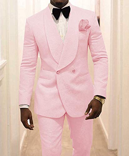 Men's Shawl Lapel Slim Fit Suit 2 Pieces Groom Tuxedos Double-Breasted Blazer Prom Party Suits3