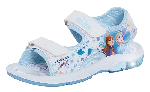 Disney Frozen 2 Sandales de sport lumineuses Elsa Anna réglables ouvertes avec lumières pour filles, blanc/bleu, 28 EU