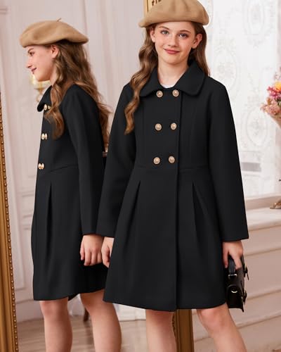 GRACE KARIN Girls Dress Coat Wool Peacoat with Lapel Pockets Winter Warm Long Jacket for Kids Size 6-144