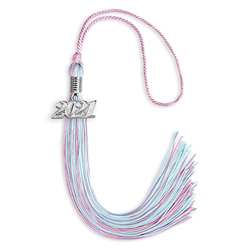 Endea Graduation Mixed Double Color Tassel with Silver Date Drop (Pink/Light Blue, 2021)