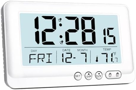 Battery Operated Alarm Clock with 12 Month Long Battery Life Digital Clock for Bedroom, Shelf, Desk, Bedside & Travel, Dual Alarm, Backlight, Snooze, 12/24H, Temperature, Calendar