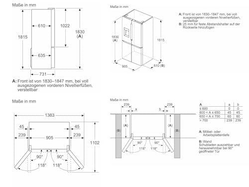 Bosch KFI96AXEA Serie 6, Smarter French Door Kühlschrank, 183 x 90,5 cm, 375 L Kühlen + 199 L Gefrieren, noFrost, Eis- und Wasserspender, VitaFresh XXL 0º, AntiFingerprint, Gebürsteter schwarzer Stahl