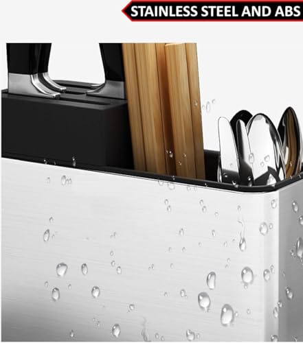 Image of Openja 3 Compartment Knife and Cutlery Holder for Kitchen with Drain Hole at Bottom Stainless Steel Fully Detachable Knife and Spoon Holder Multi-Purpose.