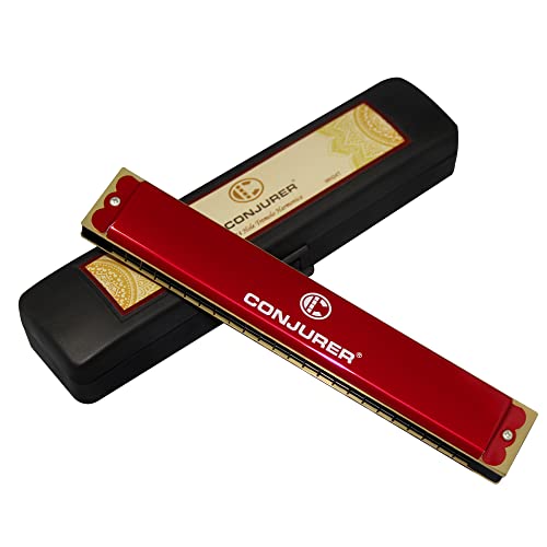 Image of CONJURER Mouth Organ 24 Holes Key of C with Case for Professional Player Beginner Students, Harmonica Harp for Beginner, Professional, Gifts (Red,24T)
