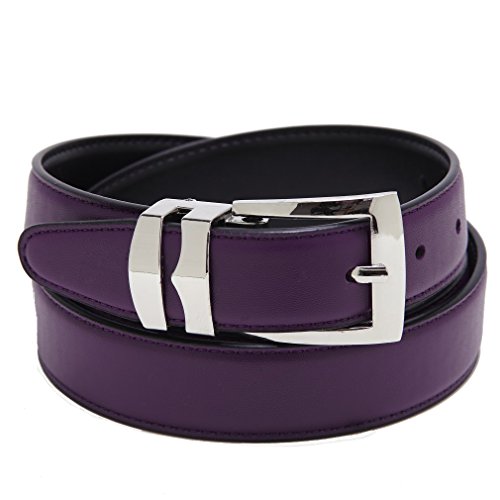 Concitor Men's Belt Reversible Wide Bonded Leather Silver-Tone Buckle PURPLE/Black 54