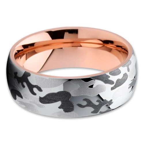 OVIEDO JEWELRY Camouflage Wedding Ring,Tungsten Carbide Ring,Engagement,Dome Band,Rose Gold,Silver Anniversary,Unisex,Comfort Fit,8mm2