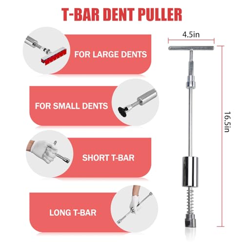 Image of HUGBEO 128 PCS Dent Removal Kit,Paint-Safe Dent Removal Tools, DIY Dent Puller Set with Black Lifter, T-Bar, Bridge Suction Cup Puller, Rubber Hammer & Glue Gun for Car Dent Removal
