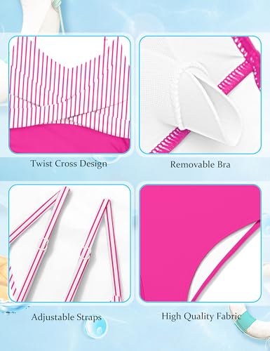 Image of Girls Swimsuit 2 Piece Bathing Suit Criss Cross Ruched Girl Tankini Sets Printed Girls' Swimwear for 9-18 Years