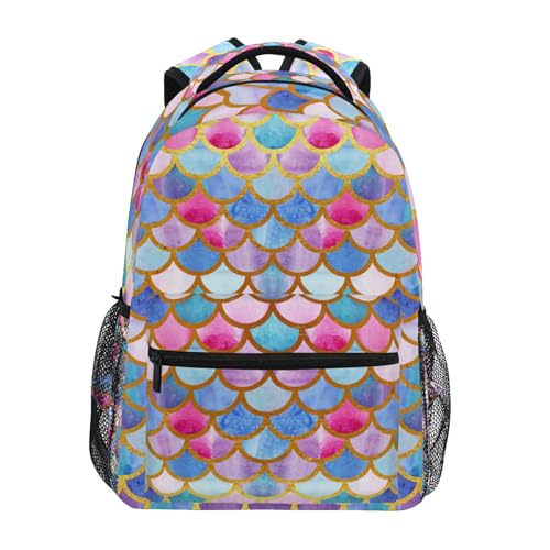 ZZKKO Colorful Mermaid Scale Boys Girls School Computer Backpacks Book Bag Travel Hiking Camping Daypack