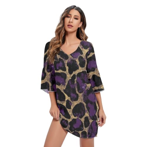 Robe courte léopard violet et doré pour femme la tenue tendance de votre été