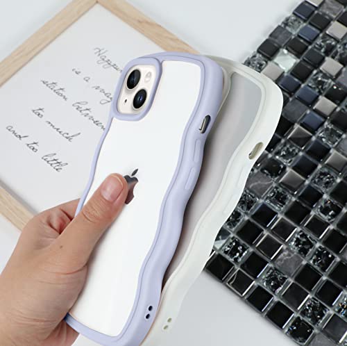 Tjkings With Screen Protector Cute Curly Wave Frame Shockproof Soft Tpu Iphone 14 Shockproof Case For Women Girls-White #TOP3