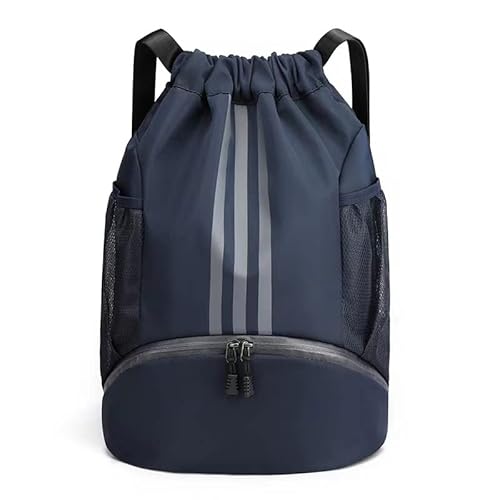 TKTTBD Saco desportivo para mulher e homem, de nylon, com cordão, mochila com cordão, bolsa de desporto, bolsa de ginásio, mochila para desportos e viagens, Azul escuro