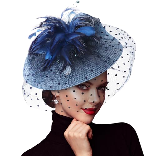 DRESHOW Fascinators Hat Mesh Veil Feathers Hat with a...