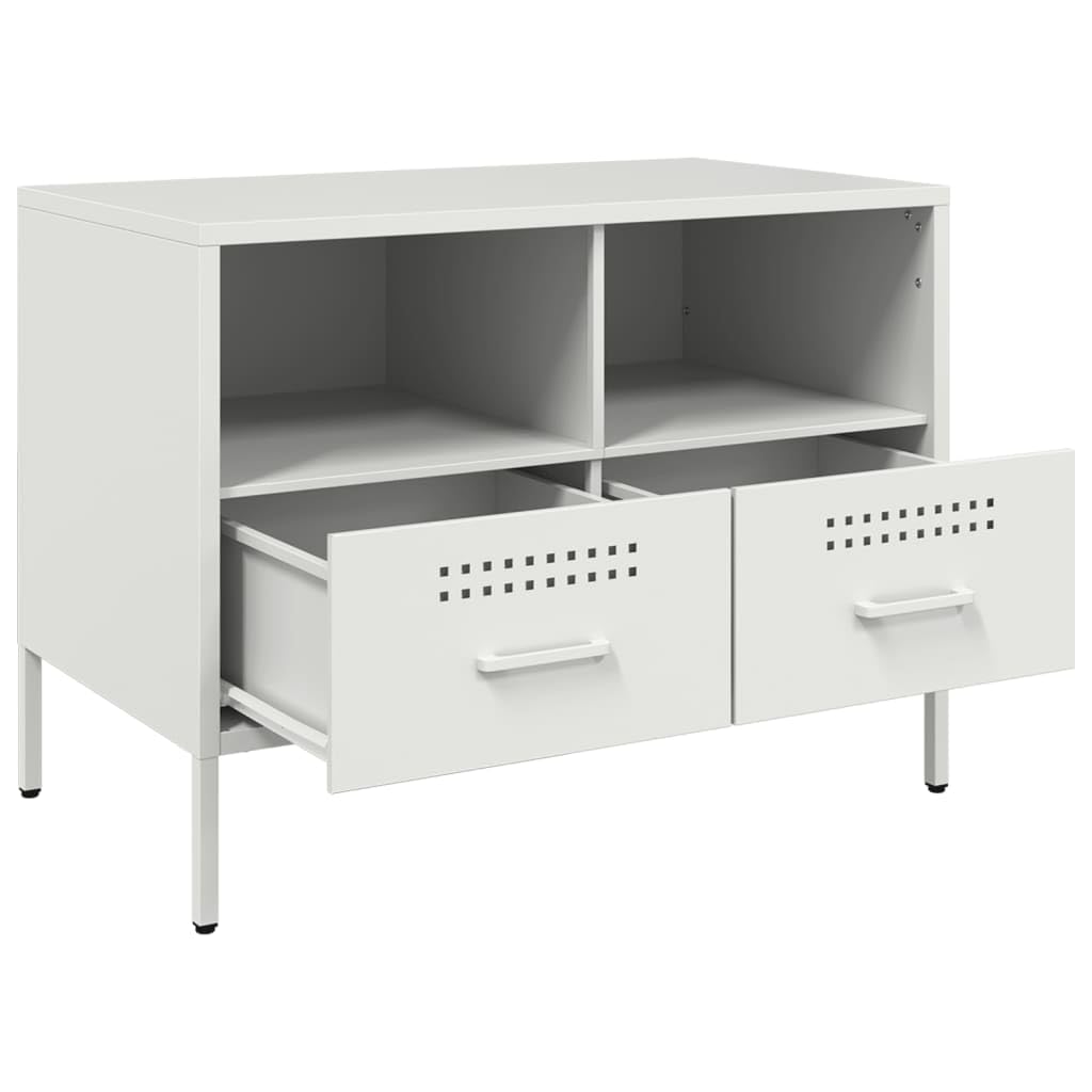 Genérico Mueble TV Blanco 68 x 39 x 50,5 cm Acero | Patas regulables, almacenamiento revistas, fácil limpieza, fijación de pared incluida