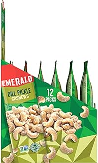 Emerald Nuts Dill Pickle Seasoned Cashews 12 Ct (1-Pack), 1.25 Oz Individual Snack Tubes, Kosher Certified, Non-GMO, Contains No Artificial Preservatives, Flavors or Synthetic Colors