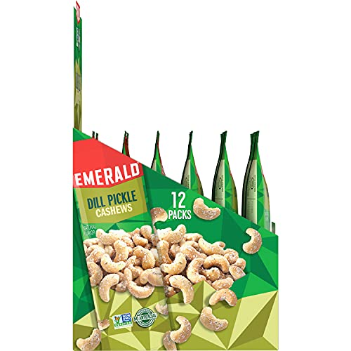 Emerald Nuts Dill Pickle Seasoned Cashews 12 Ct (1-Pack), 1.25 Oz Individual Snack Tubes, Kosher Certified, Non-GMO, Contains No Artificial Preservatives, Flavors or Synthetic Colors