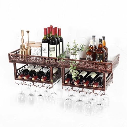 Casier à vin mural en bois 100 cm avec support de verre à pied pour bar