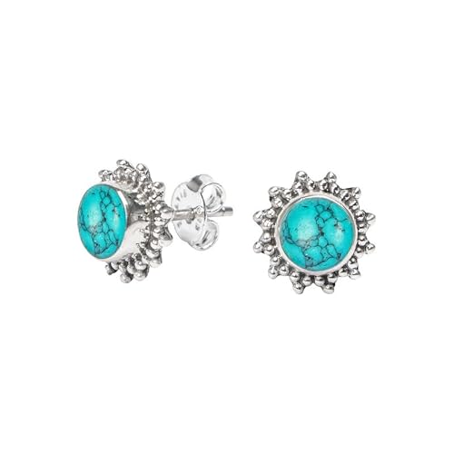 Turquoise Stone Stud Earring, Handmade 925 Sterling Silver Stud Earrings For Women And Girls, Solitaire Stud Earring, Round Stone Stud Earrings, Gift Jewelry For Her #TOP2