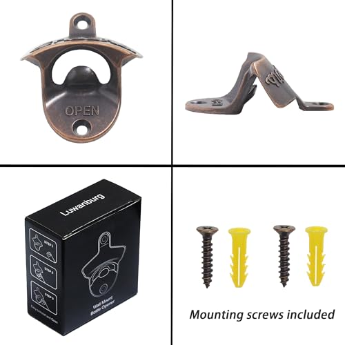 Luwanburg Old Style Bottle Opener Wall Mounted Beer Cap Opener Cheers Gift, Antique Copper Mountable Soda Bottle Top Opener for Wood Table Cooler Board