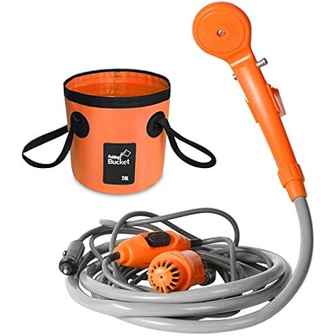 AUTOPkio Camping Shower Folding Bucket Kit, 12V Car Plug Portable Shower Outdoor Shower with Hook Suction Cup for Car Washing, Dog Cleaning, Gardening Cover