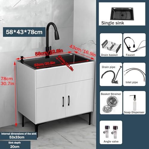 Stainless Steel Utility Sink with Cabinet, Freestanding Pull-Down Faucet, Ideal for Laundry Room, Garage, Kitchenette, Mudroom - Durable & Stylish Design