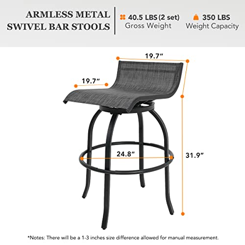 Sundale Outdoor Swivel Bar Stools Set Of 4, Patio Bar Height Tall Chairs With Back, All-Weather Textilene Fabric Armless High Stools For Porch Deck Yard, Gray #TOP4