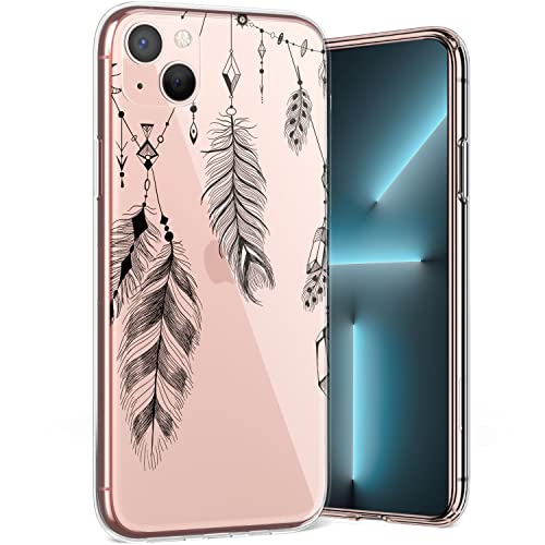 QULT Case Compatible avec iPhone 11 Coque Silicone Transparente avec Dessin Souple Mince Étui Cordelette TPU Bumper Housse avec Motif La Plume Cover