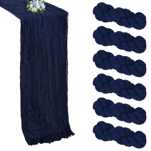 RestfulGlow 6 Pack Navy Blue Cheesecloth Table Runner 10FT Boho Cheese Cloths Gauze Fabric Table Runners 120 Inch Rustic Sheer for Wedding Birthday Party Baby Shower Holiday Home Decorations