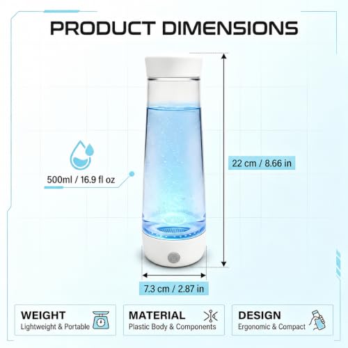 2026 3500ppb Hydrogen Water Bottle,16OZ Portable Hydrogen Water Generator, Rechargeable Hydrogen Water Bottle with SPE Technology Gift for Travel, Home, Office, Fitness & Everyday Hydration-White — view 3