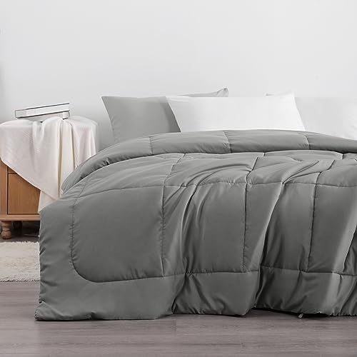 Image of NTBAY Twin Down Alternative Comforter, 68 x 90, Smoke Grey | Soft Microfiber Comforter with Box Stitching and 4 Corner Tabs, Lightweight Down-alternative Fill, 1 Comforter Only