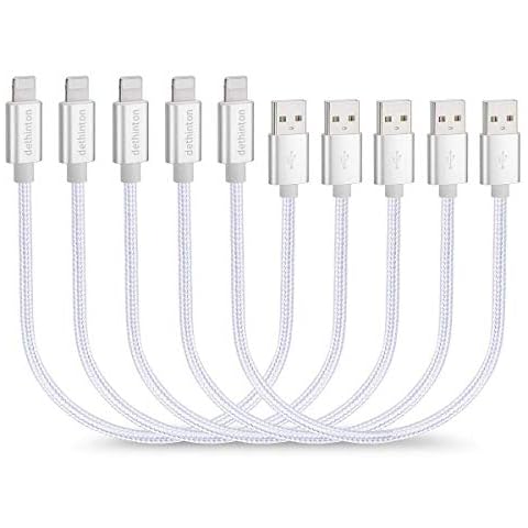 Short Charger Cable (5Pack 10inch), Short Charging Cables Nylon Braided Fast Charging & Syncing Cord Connector for Cell Phone 11/11Pro/11Max/X/XS/XR/XS Max/8/7/6/5S/SE-silver Cover