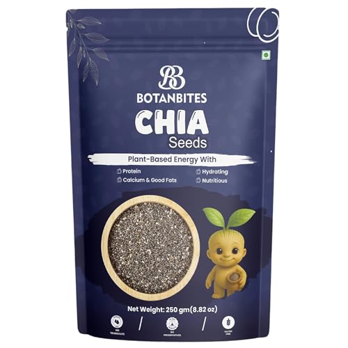 Image of BOTANBITES Chia Seeds 250g | Rich in Omega-3, Fibre & Protein | Superfood for Fat Loss, Digestion & Energy | Gluten-Free & Vegan Seeds for Eating | Ideal for Smoothies, Salads & Puddings (250g)