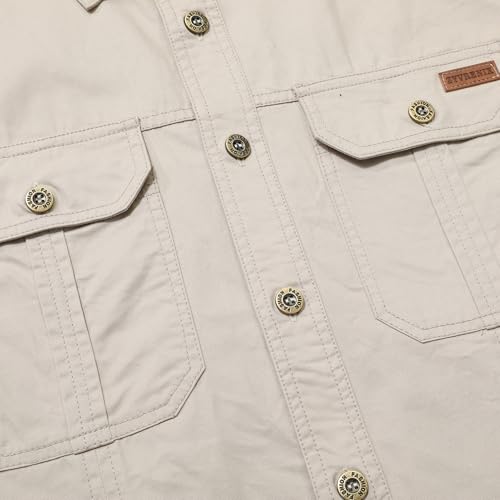Zyvrenix Men's Long Sleeve Button Down Shirts with Pockets Apricot XL — view 5