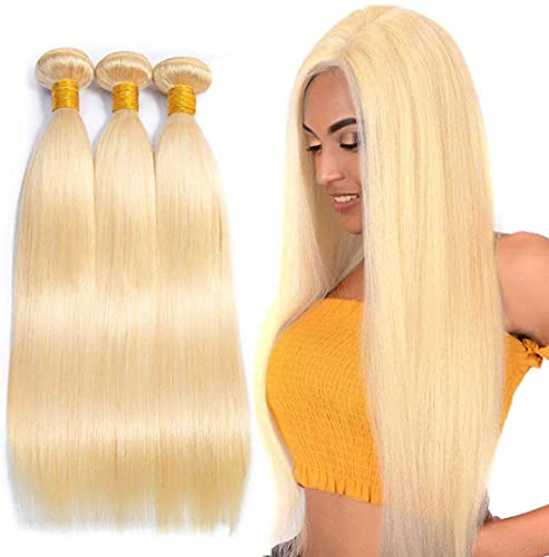 muaowig Blonde Human Hair Bundles 613 Bundles Straight Remy Hair Bundle Hair Extenisons For Women 100G/Bundle Straight Blonde Bundles 22 24 26 Inch