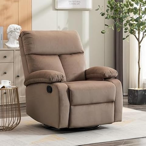 chizzysit Upgraded Velvet Swivel Rocker Recliner for Adults, Rocking Small Recliner Chair for Small Spaces, Living Room, RV, Nursery, Bedroom, Light Brown Cover