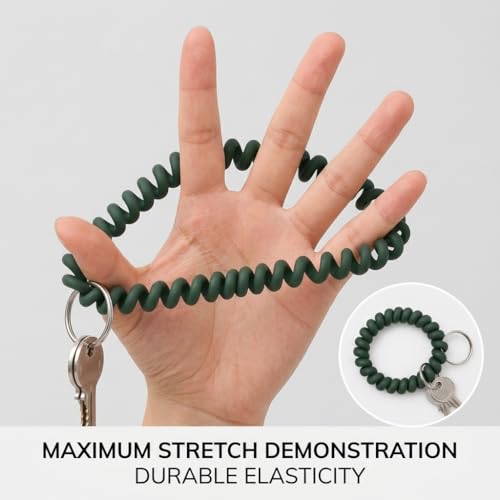 Image of BIHRTC Pack of 6 Wrist Keychain Spiral Stretchable Plastic Coil Wrist Key Holder Stretch Wristband Elastic Stretchable Spiral Bracelet Key Holder Key Ring for ID Badge Sauna Outdoor Sport
