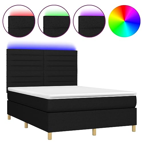 Ziaphsol Boxspringbett mit Matratze & LED, Schwarz 140x200 cm, Stoffbezug, höhenverstellbares Kopfteil, Taschenfederkernmatratze, Schlafzimmer Möbel Set – Bild 4