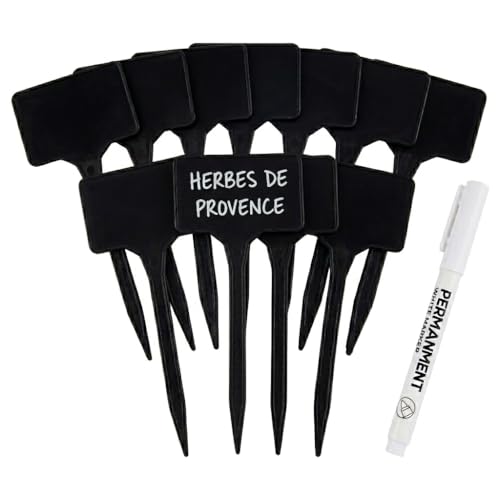 Flandria 10 Étiquettes Jardin à Planter 15 cm Noir - Étiquettes Plantes Potager Plastiques PP + Marqueur Blanc - Extérieur, Résistant à l'Eau, Réutilisable