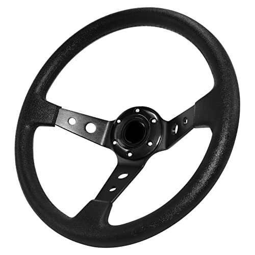 QYMOPAY Drifting Deep Dish Racing Steering Wheel, 6 Bolt Anti-Slip Leather and Aluminum Gaming Steering Wheel with Horn Button for Racing/Car Sim Driving/JDM Sports Racing Steering Wheel (Black)